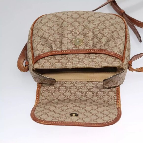 CELINE Macadam Canvas Shoulder Bag PVC Leather Beige Auth - Picture 12 of 16